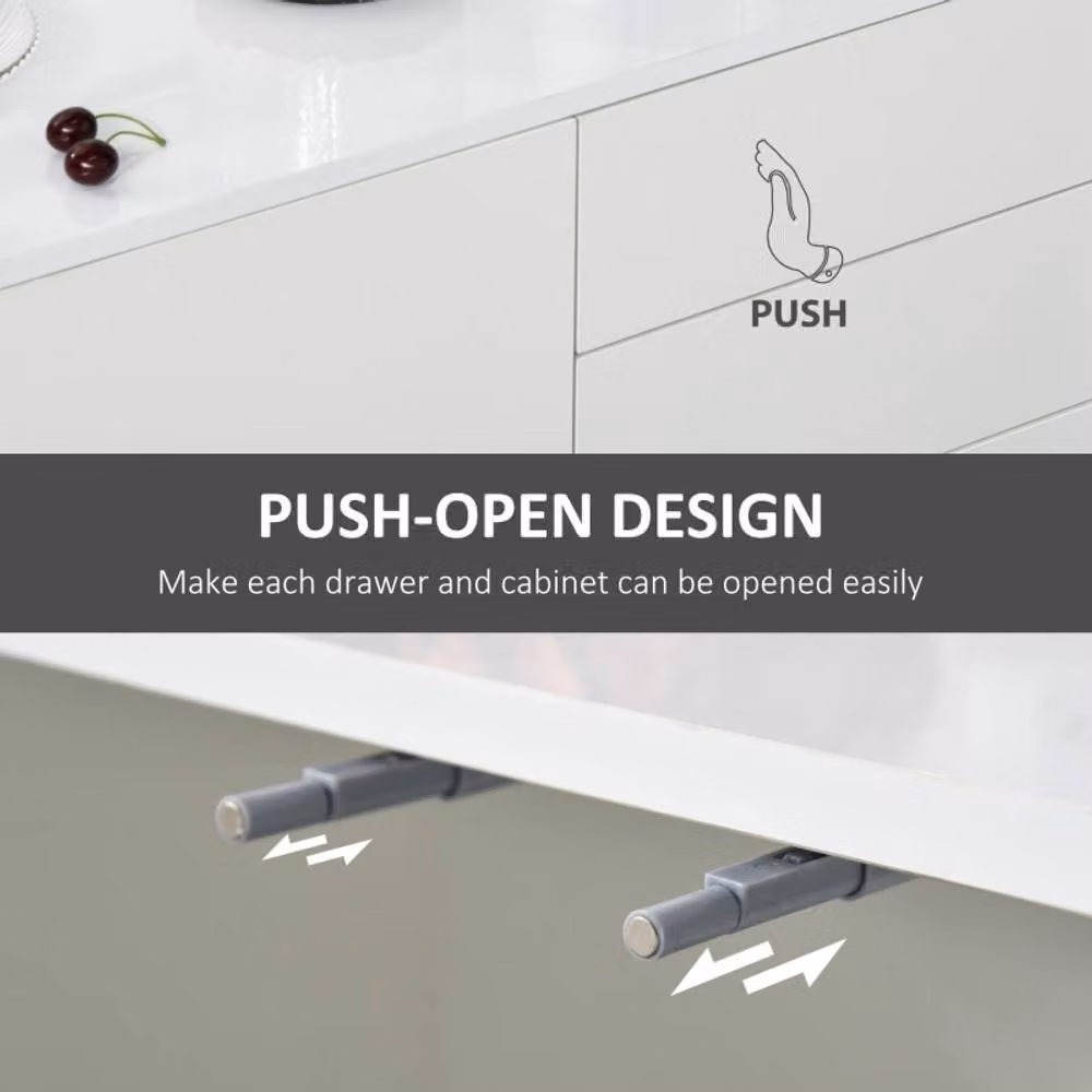STILVORA Modern Glossy White Side Cabinet Storage with Push-Open Mechanism – 3
