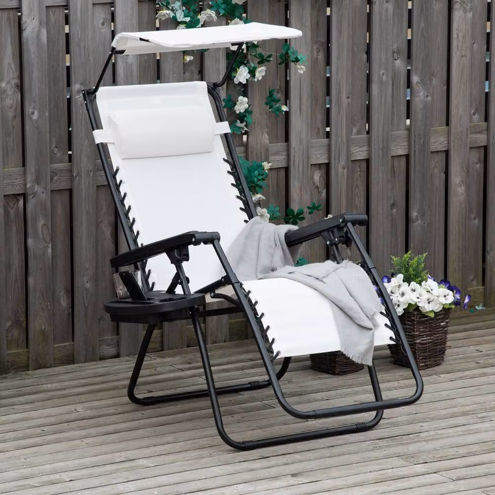ERGOVEXA Zero Gravity Garden Folding Patio Sun Lounger with Cup Holder, White – 3