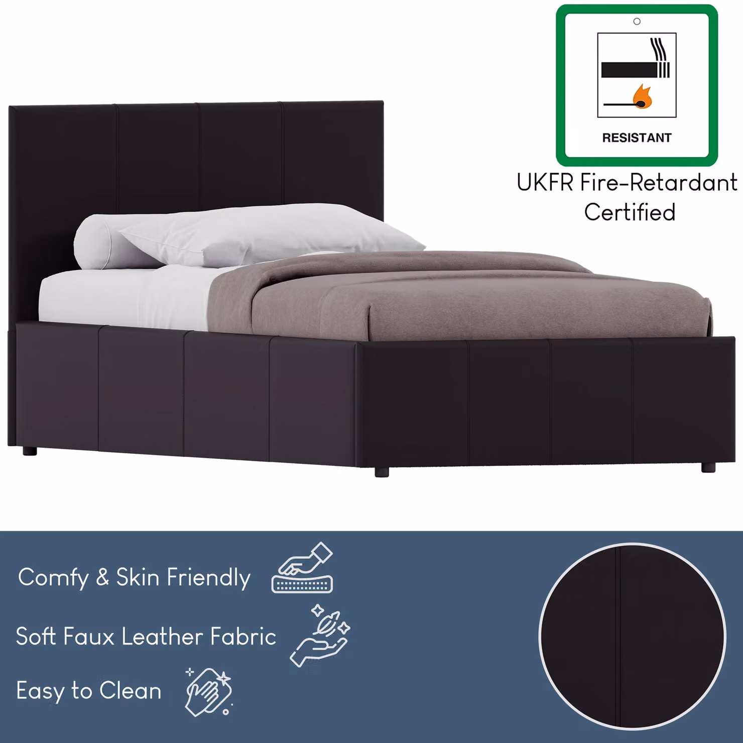 Vida Designs Lisbon Single Ottoman Bed Frame in Brown Faux Leather – 4