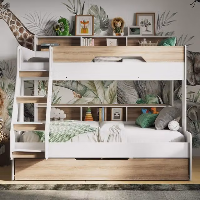 Flair Interstellar Triple Bunk Bed in Brown and White