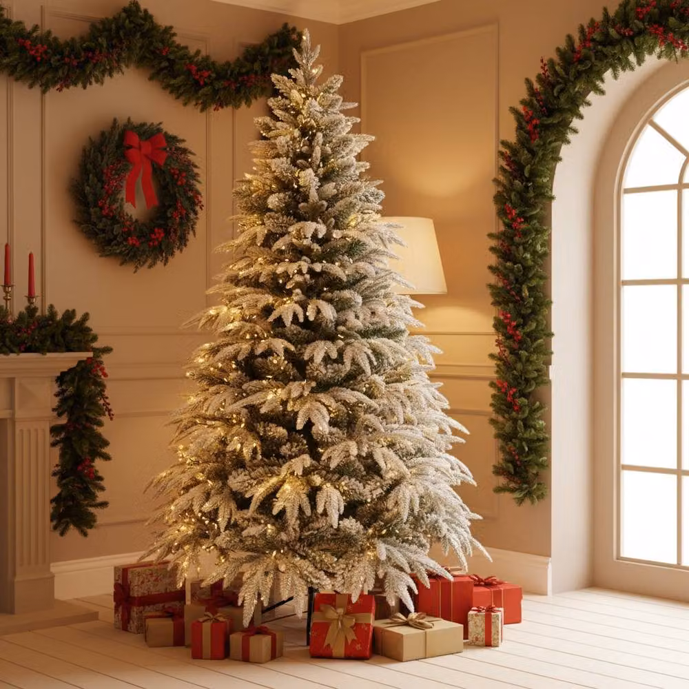 Shatchi 10ft Lapland Fir Christmas Tree in Green with Warm White LEDs – 2