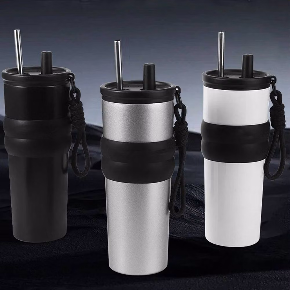 NESTLUNE White Stainless Steel Thermal Coffee Mug with Straw, 710 ml – 3