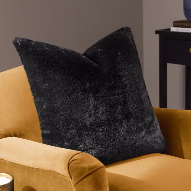 Paoletti Stanza Faux Fur Square Cushion in Black, W/D/H: 55 x 55 x 55 cm – 1