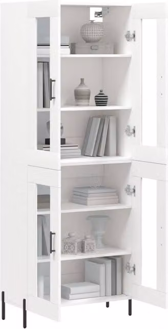Berkfield Home Modern White Highboard with Glass Doors, W/D/H: 69.5 x 34 x 180 cm