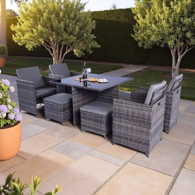 Madefor.living Milano 9 Piece Rattan Cube Dining Set in Grey