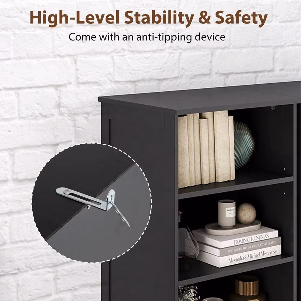 PAWNORA Modern Freestanding Storage Organizer in Matt Black with Hinged Doors and Internal Shelves – 4