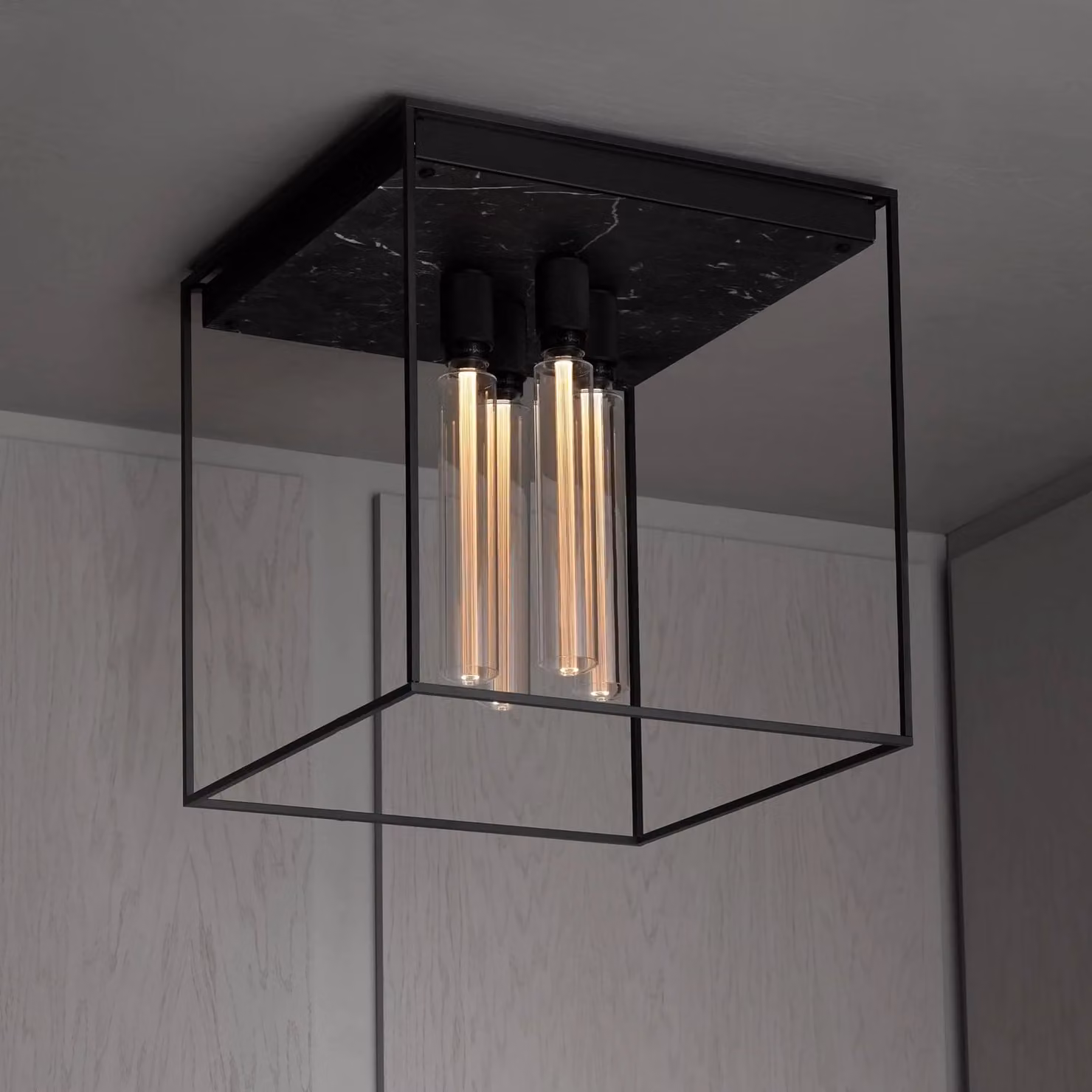 Buster + Punch Caged Ceiling 4.0 Chandelier in Black with Square Cross Knurl Design