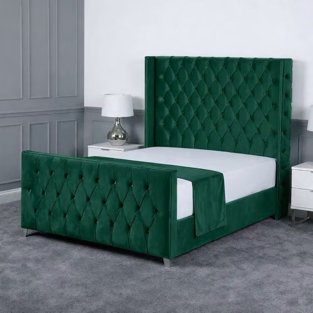 Living Comfort Bedz Seraphina Single Plush Velvet Upholstered Bed with Slatted Base in Green, W/D/H: 90 x 200 cm
