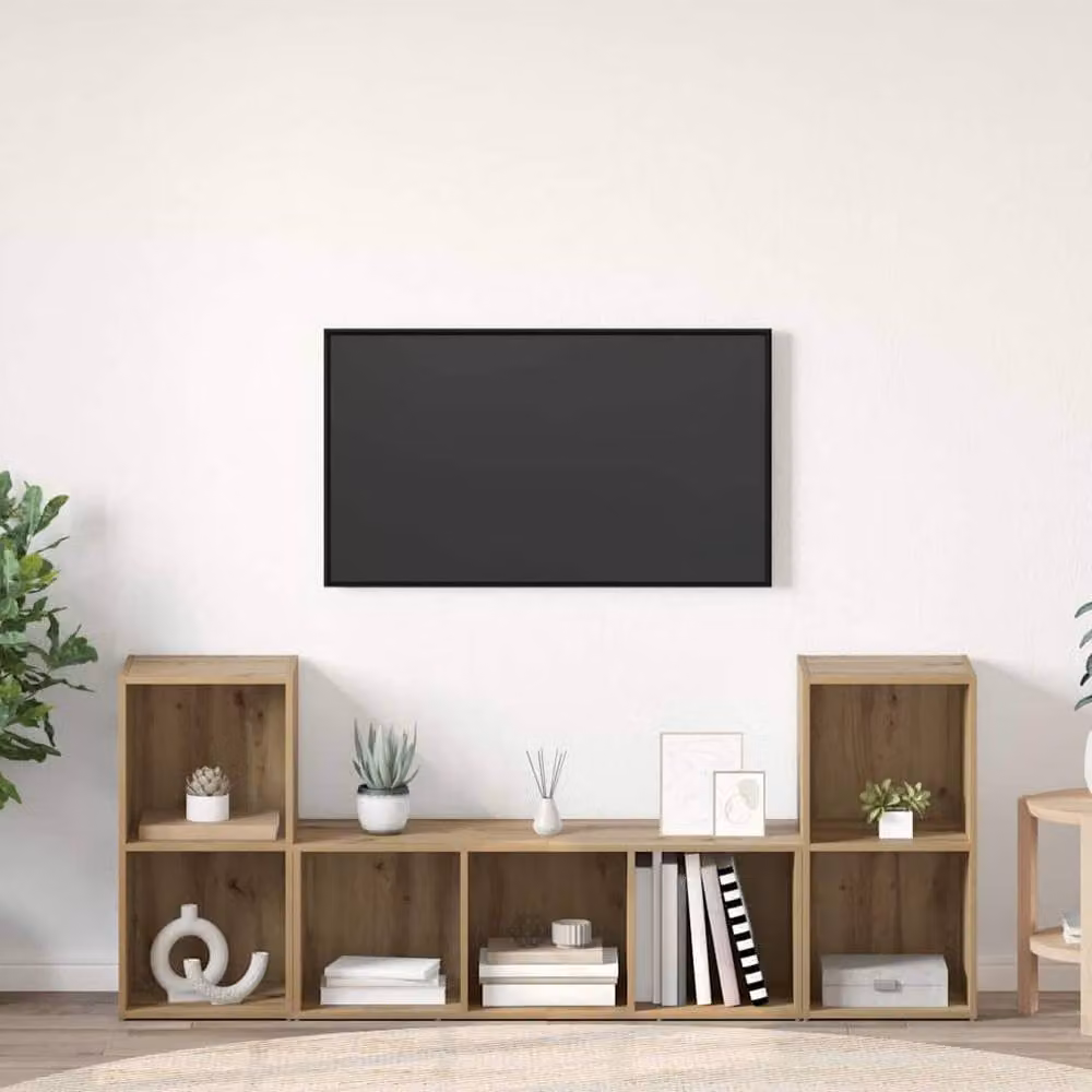 Berkfield Home 3-Piece TV Cabinet Set in Brown, W: 107 cm, D: 35 cm, H: 37 cm – 2