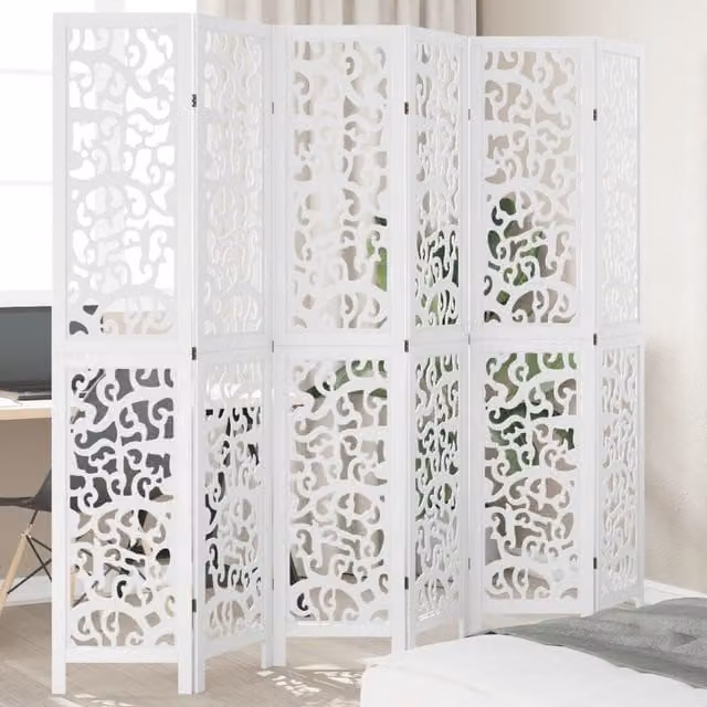 Berkfield Home 6-Panel White Solid Wood Paulownia Room Divider