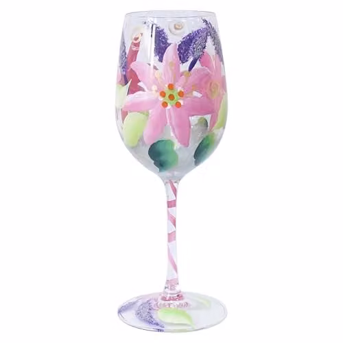 Lesser & Pavey Floral Hand Painted Wine Glass, Multicolour, 400ml – 1