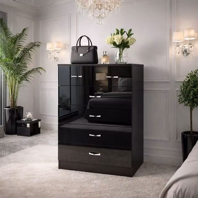 Harmin High Gloss 6 Drawer Chest of Drawers in Black – 1