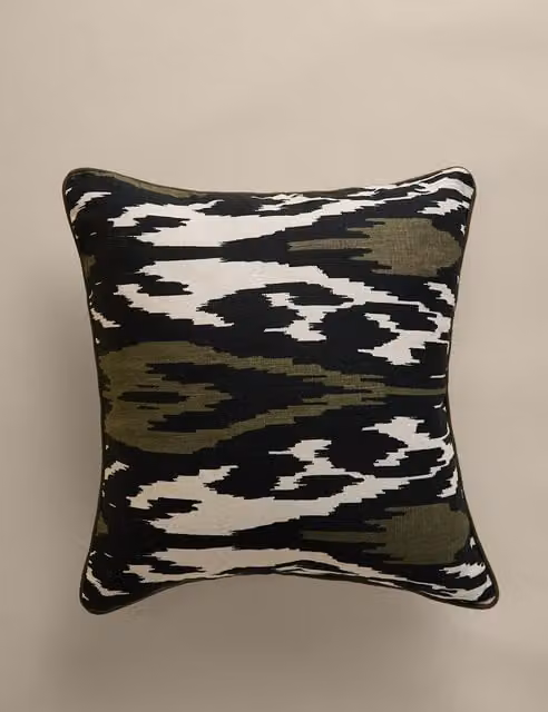 M&S Green Mix Linen Ikat Square Cushion with Feather Filling