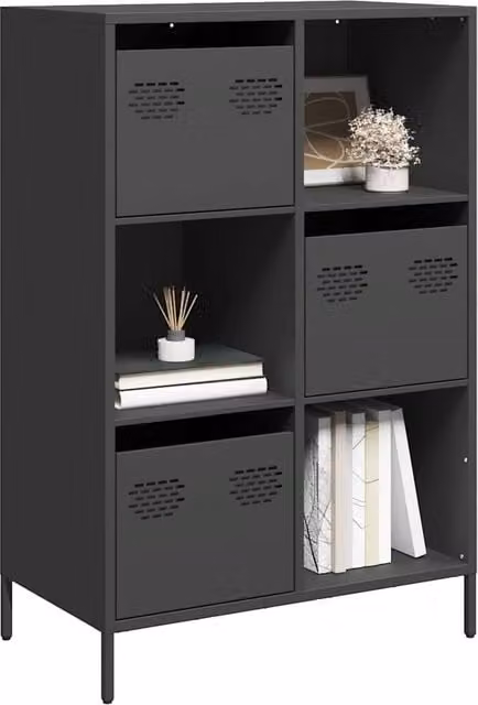 Berkfield Home Black Matt Steel Highboard with Hinged Doors and Internal Drawers W/D/H: 68 x 39 x 103.5 cm