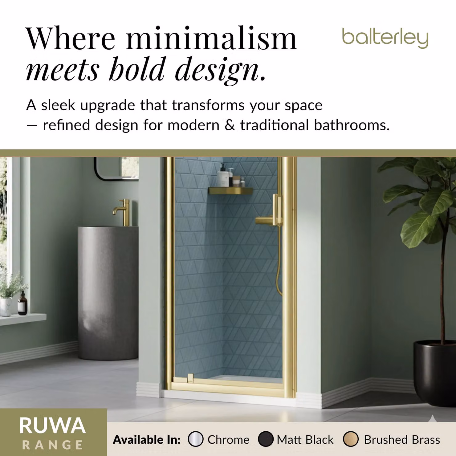 Balterley 6mm Glass Reversible Pivot Shower Door, Brushed Brass, W: 760 mm, H: 1900 mm – 4