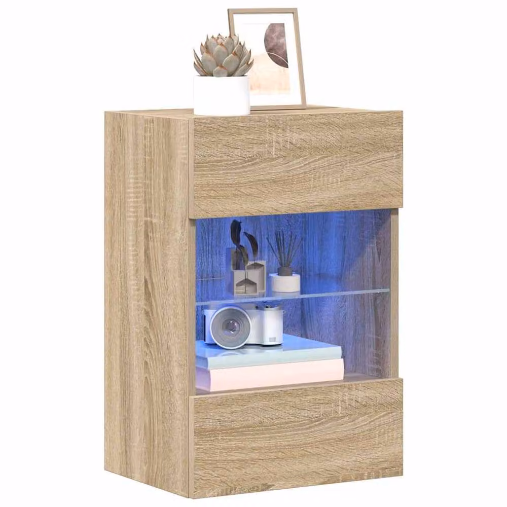 Berkfield Home Set of 2 Sonoma Oak TV Wall Cabinets with LED Lights in Light Tan, W: 40 cm, D: 30 cm, H: 60.5 cm – 4