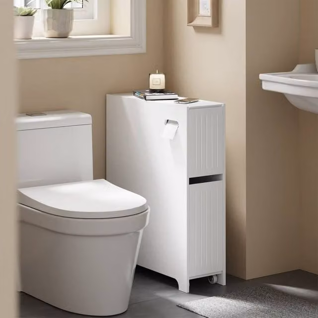 SoBuy Modern Slim Bathroom Storage Cabinet in White with Internal Shelves and Drawers