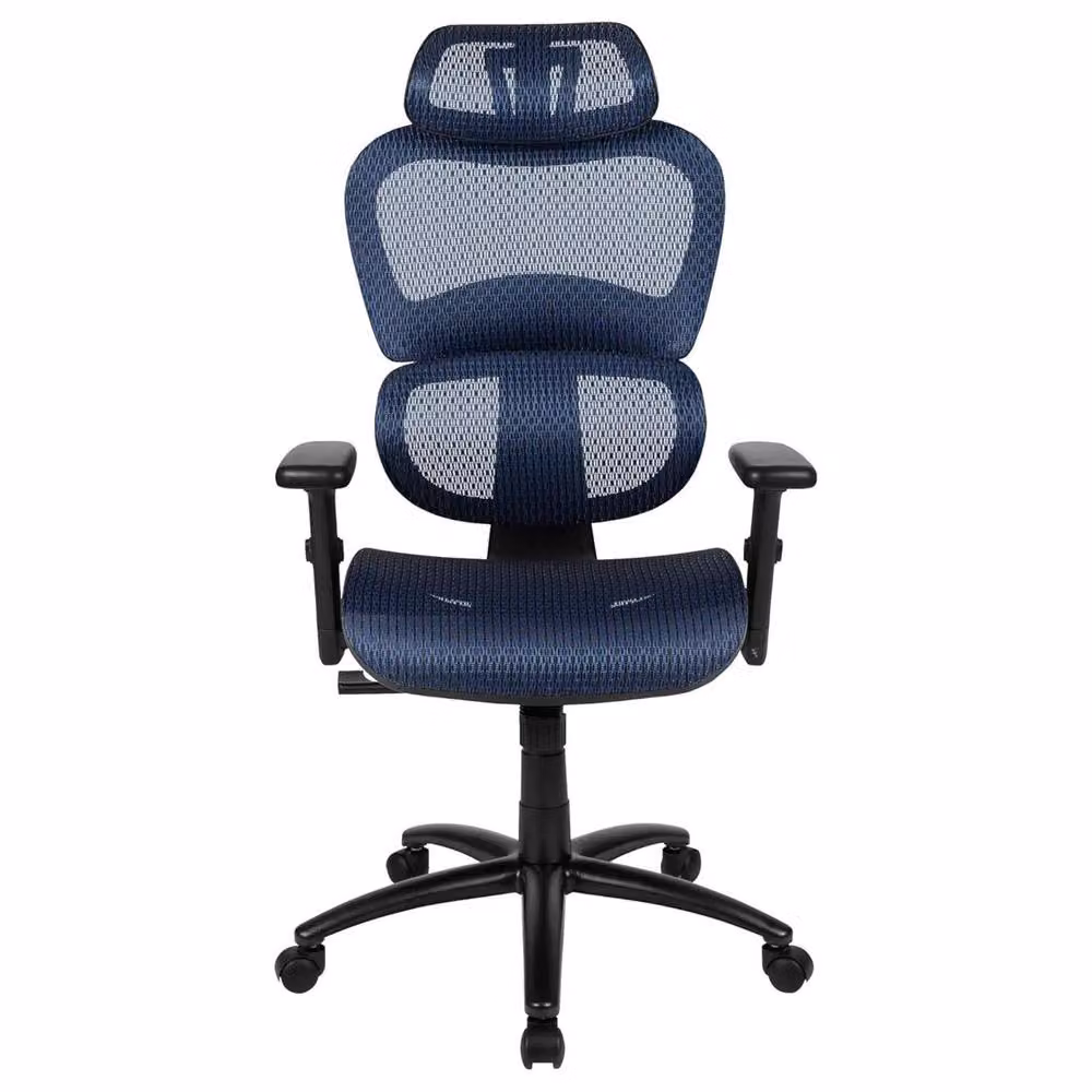 FWStyle Blue Ergonomic Modern Office Chair with Adjustable Headrest and Swivel Function – 3