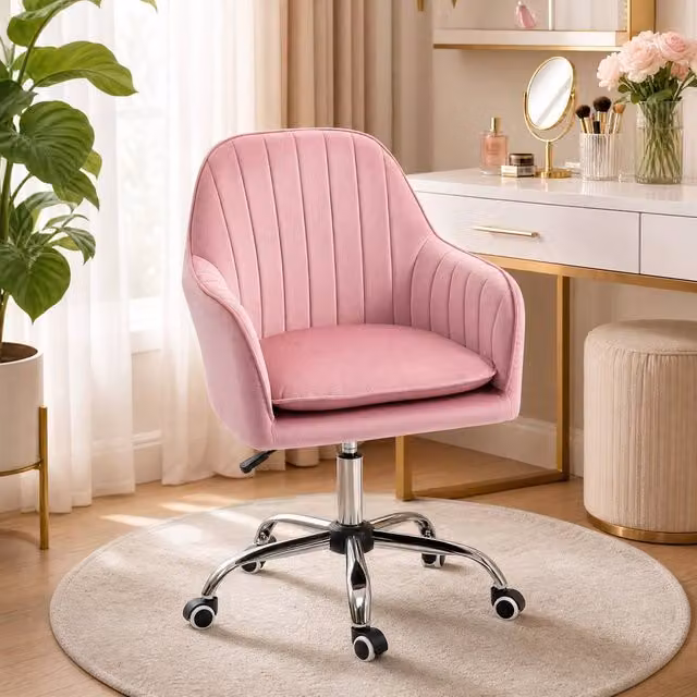 STILVORA Pink Velvet Task Chair with Swivel and Armrests – 1