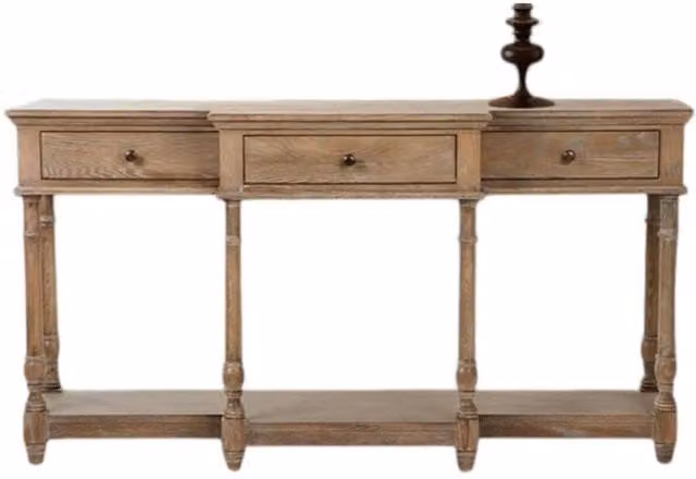 Minster Wooden 3 Drawer Console Table in Brown, W/D/H: 45 x 45 x 160 cm