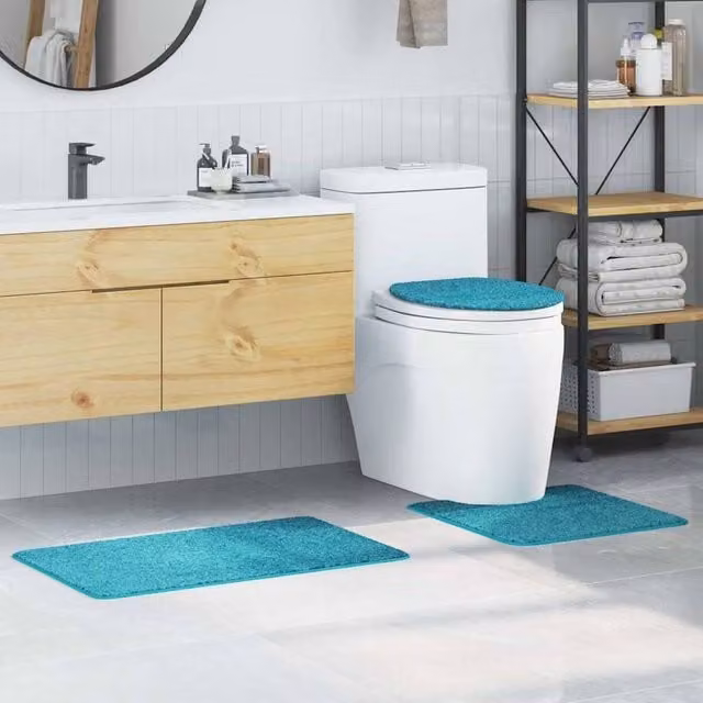 Berkfield Home 3 Piece Non-Slip Turquoise Microfibre Bath Mat Set