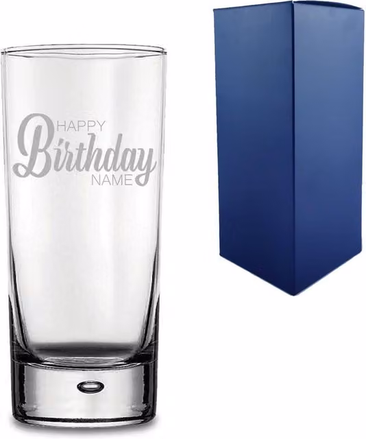 Uniqueful Personalised Happy Birthday Bubble Hiball Glass Tumbler in Transparent