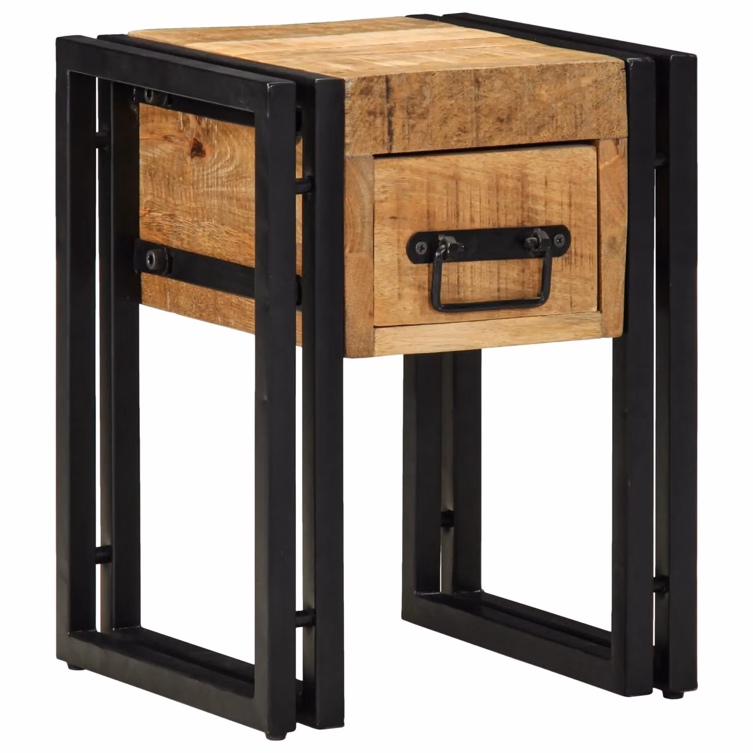 Berkfield Home Modern Square End Table with Drawer in Black and Brown Solid Mango Wood, W/D/H: 30 x 30 x 40 cm – 2