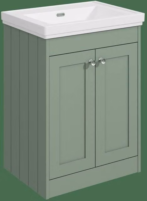 Balterley 600mm Floor Standing 2 Door Unit and Classic Basin with No Tap Hole in Matt Green