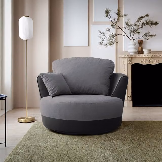 Abakus Direct Dylan Swivel Lounge Chair in Grey with Armrests and Solid Wood Frame