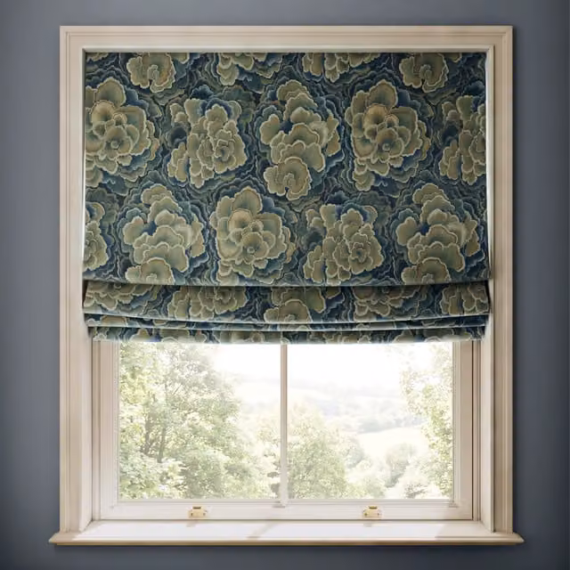 House of Hackney TRAMETES Floral Velvet Blind in Blue and Brown