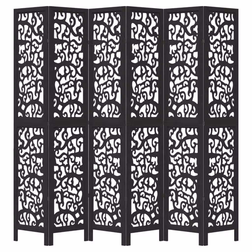 Berkfield Home 6 Panel Black Solid Paulownia Wood Room Divider – 2