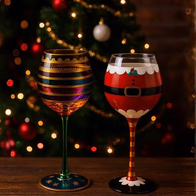 Lovii Hand-Painted Multicolour Christmas Wine Glass Set