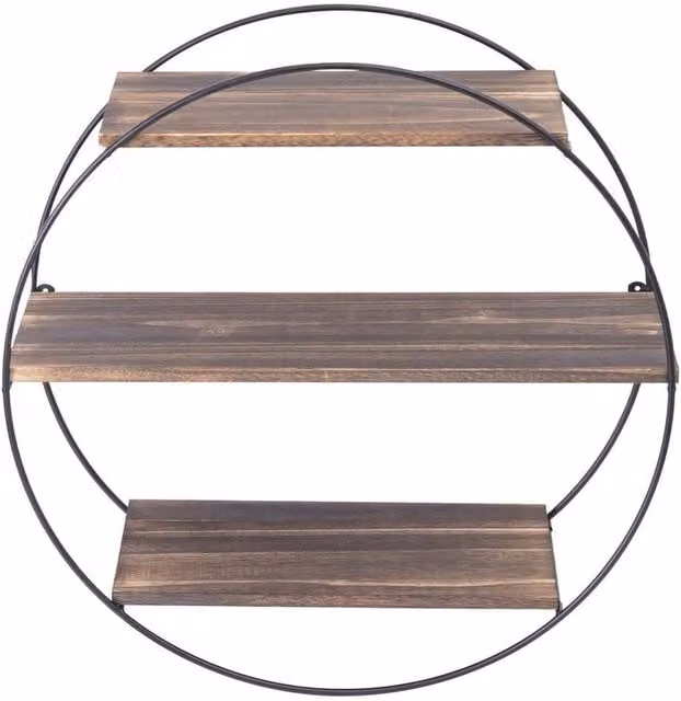 KORVIXA 3 Tier Round Wall Mounted Floating Shelves in Brown, W/D/H: 100 x 100 x 50 cm – 1