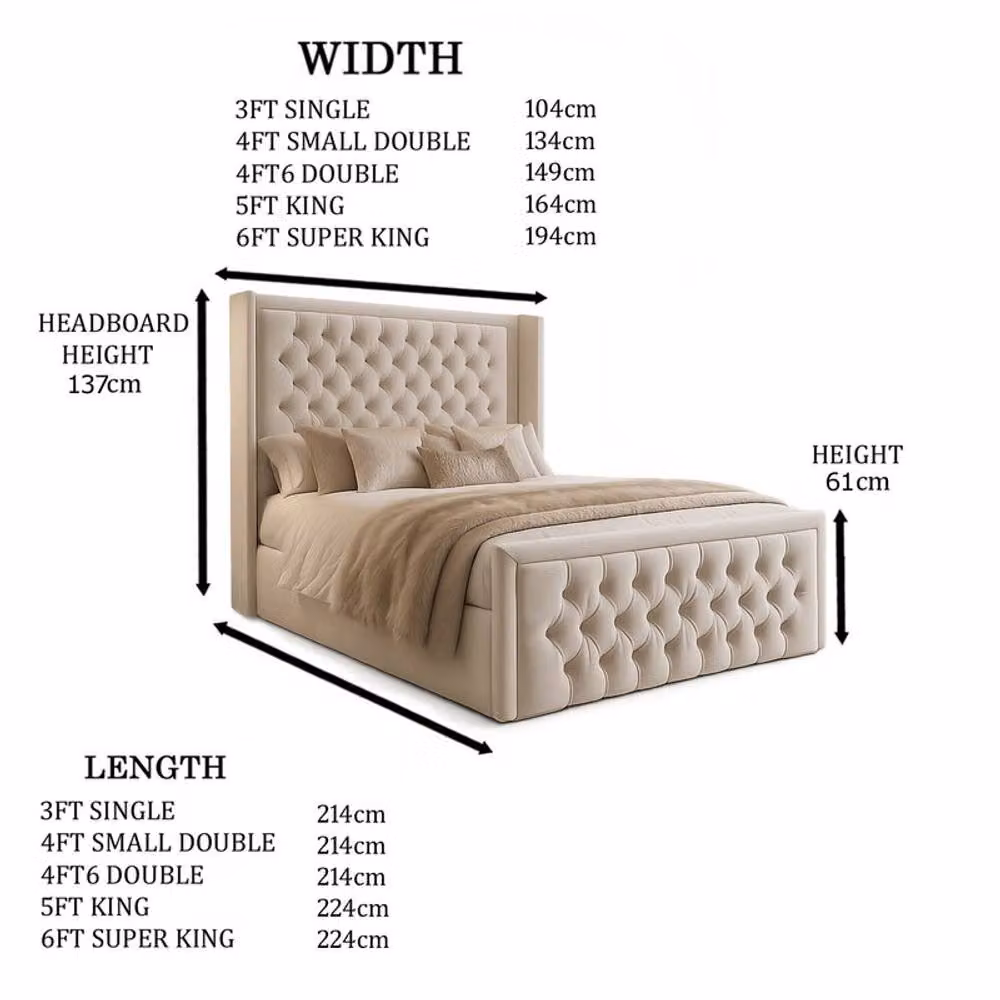 Desire Deco Sandra Plush Velvet Wingback Ottoman Storage Bed Frame in Beige, Double (140 x 200 cm) – 2