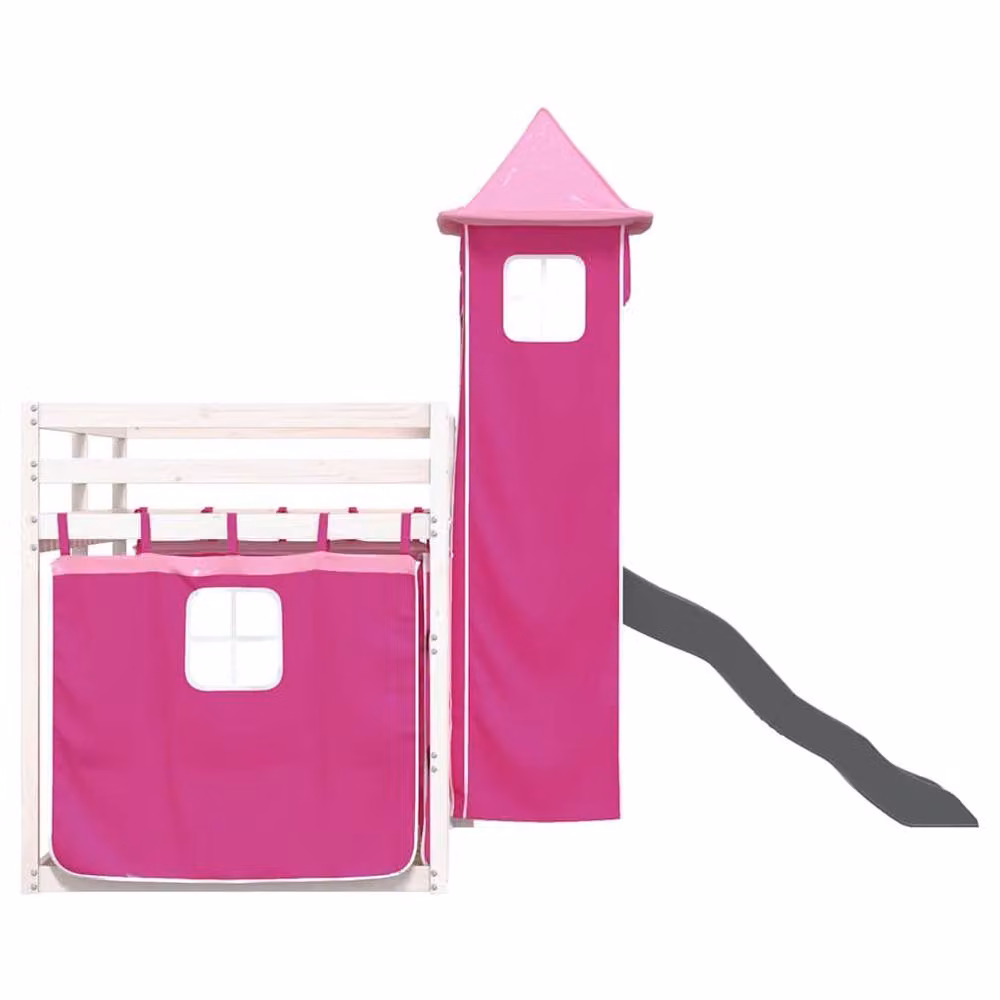 Berkfield Home Elegant Bunk Bed with Slide and Curtains in Pink, White or Anthracite, W/D/H: 90 x 200 cm – 4