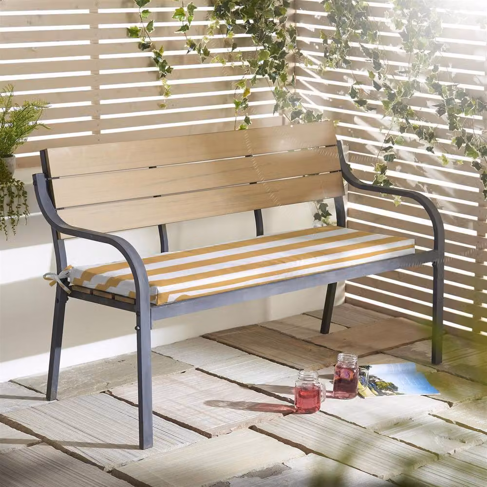 Luxury Living Wide Striped Garden Bench Seat Pad in Yellow and White, W: 125 cm x D: 45 cm x H: 45 cm – 2