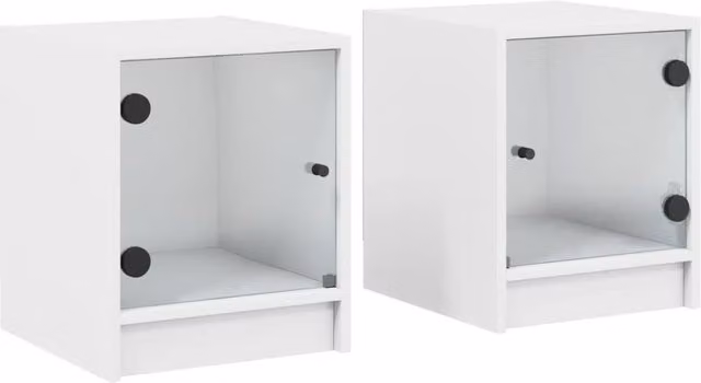 Berkfield Home Set of 2 White Bedside Cabinets with Glass Doors, W/D/H: 35 x 37 x 42 cm – 1