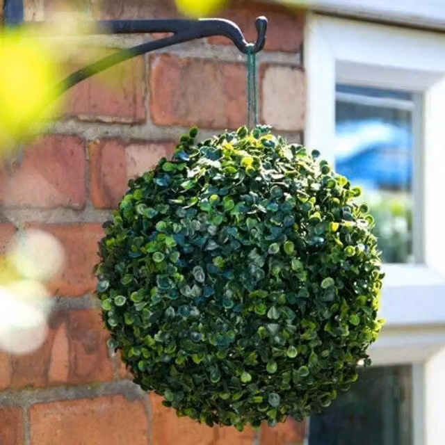 FLAVORA Green Artificial Rose Topiary Hanging Basket Ball