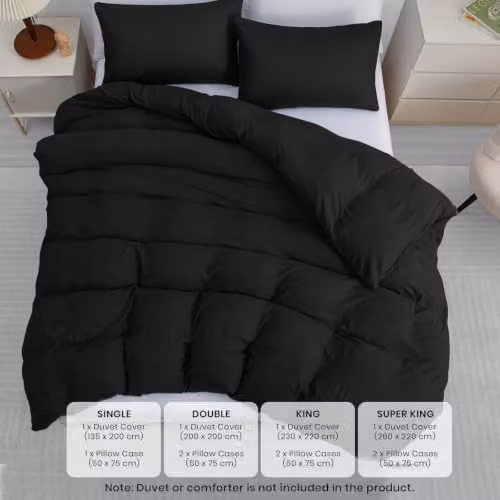 Pamposh Reversible Microfibre Single Duvet Cover Set in Black, W/D/H: 135 x 200 cm with 50 x 75 cm Pillowcase – 6