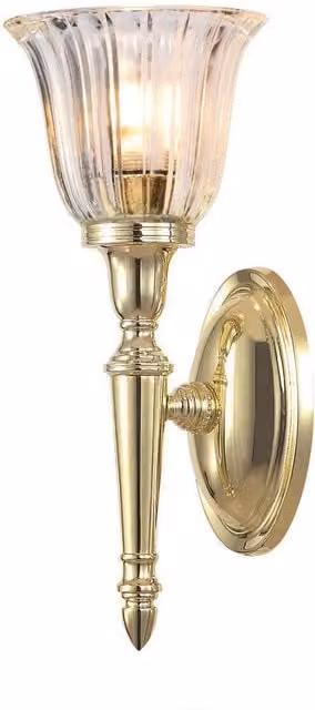 Netlighting Dryden Single Light Bathroom Wall Light in Polished Brass and Yellow Glass, IP44, G9