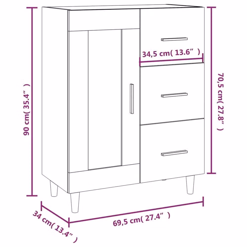 Berkfield Home Sonoma Oak Sideboard in Light Oak, W/D/H: 69.5 x 34 x 90 cm – 3