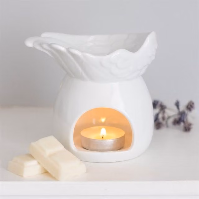 KDMK Angel Wing Elegance Ceramic Oil Burner and Tealight Lamp in White