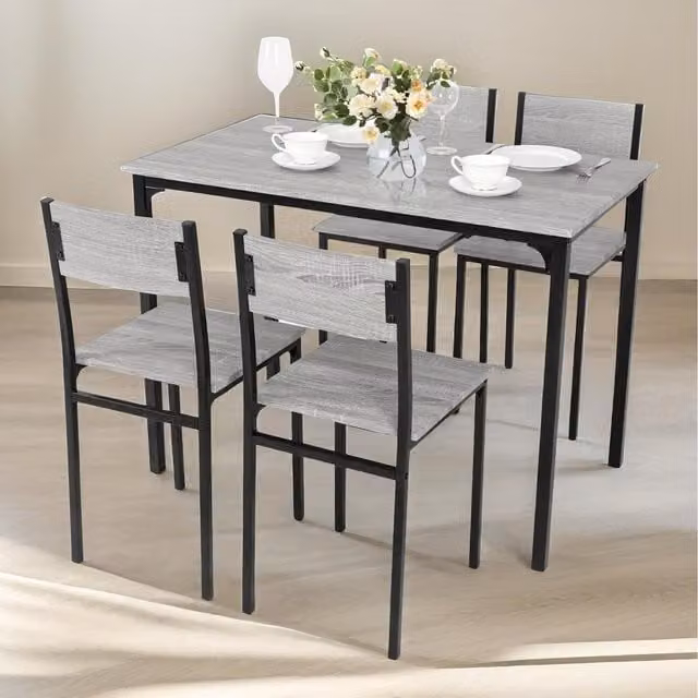 Furnold Industrial Dining Table and 4 Chairs Set in Grey and Brown