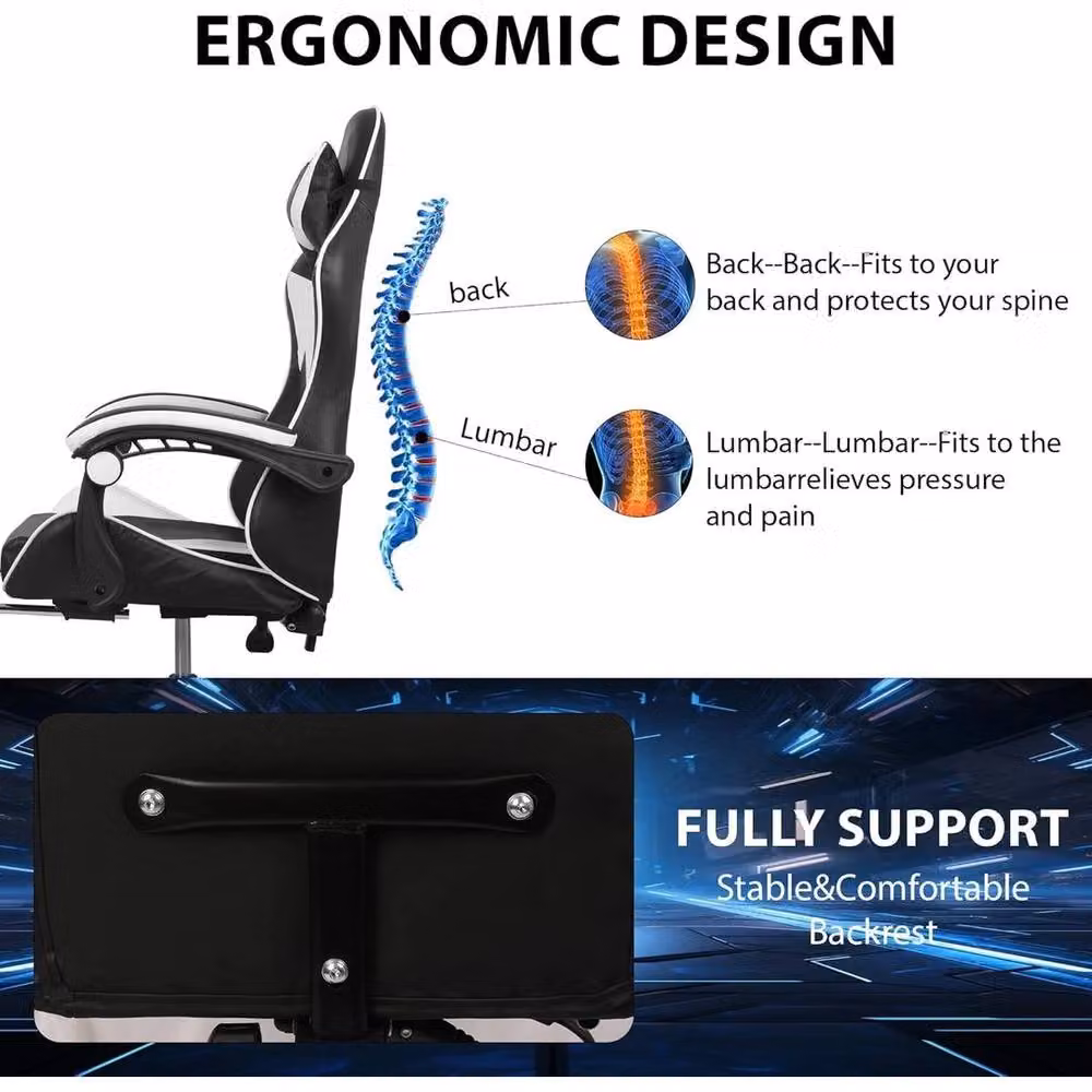 NESTLUNE Black Leather Gaming Chair with Headrest and 360 Degree Swivel – 3