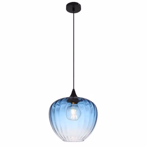 Netlighting Sander Dome Pendant Light with Blue Glass Shade and Black Metal Accents, E27, Height Adjustable – 1