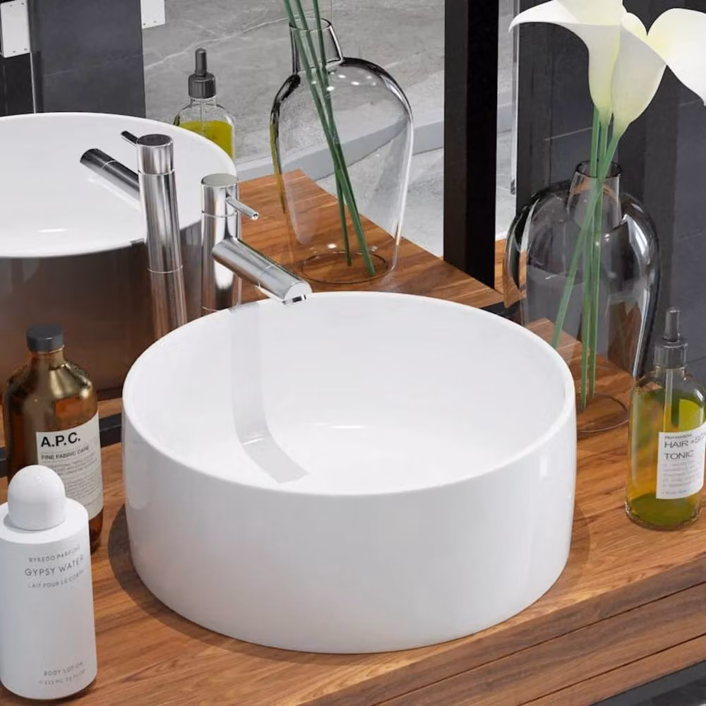 Berkfield Home Elegant Round Ceramic Countertop Basin, White, W: 40 cm, D: 40 cm, H: 15 cm – 2