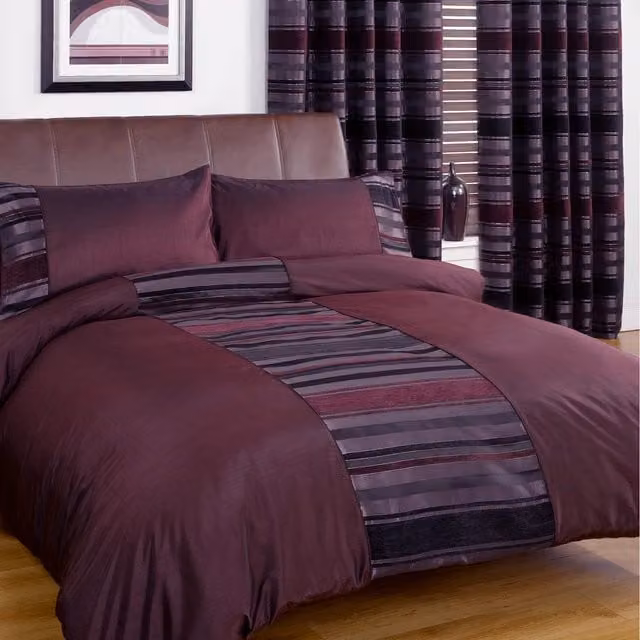 Rapport Home New York Woven Chenille Duvet Set and Pillowcase, Purple Striped, W: 140 cm, L: 200 cm