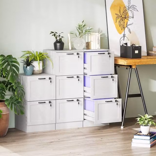 HOMCOM Modern 3-Drawer Lockable Filing Cabinet for A4 and Letter Documents, White Matt – 1