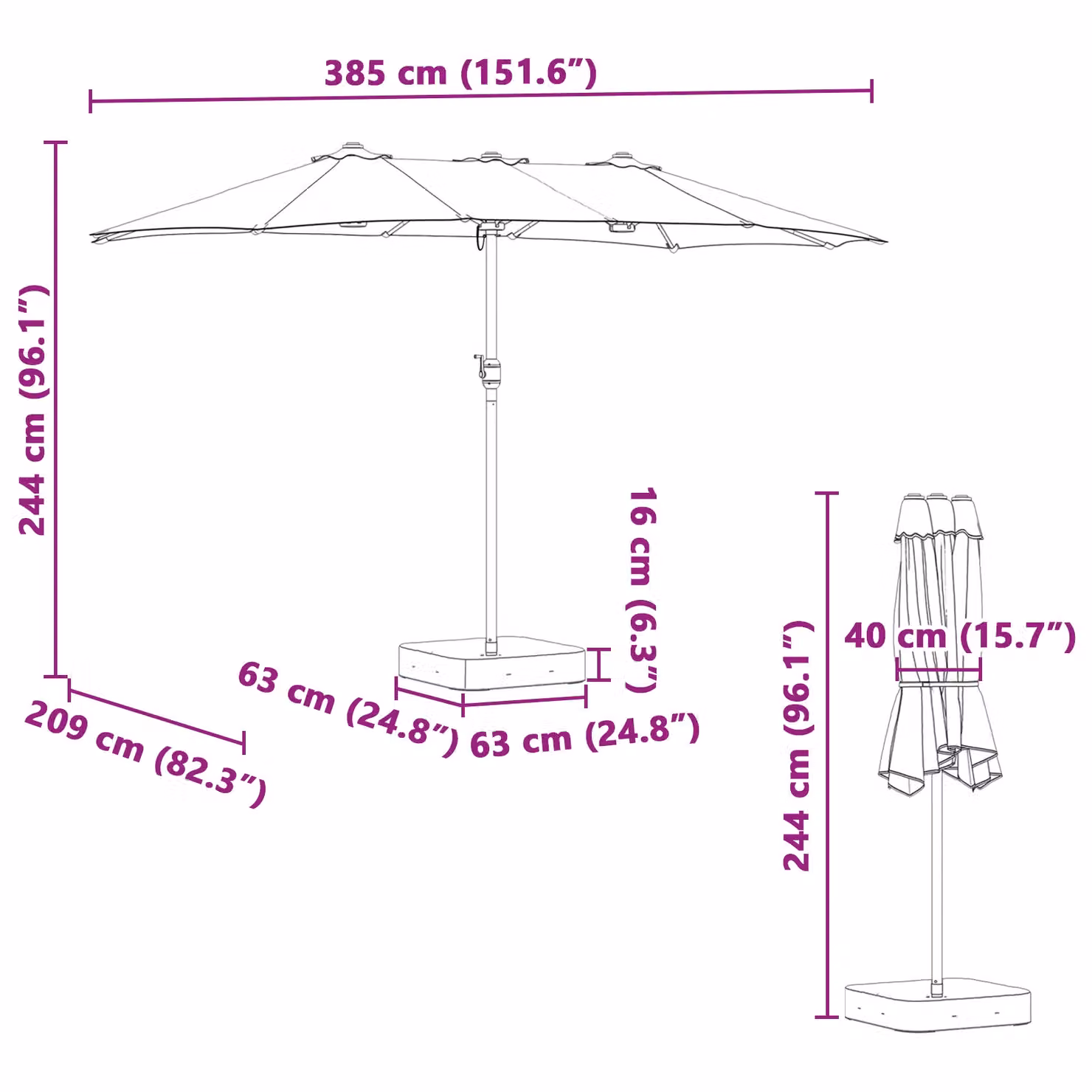 Berkfield Home Cantilever Garden Parasol in Brown Sand, W/D/H: 385 x 209 x 244 cm – 3