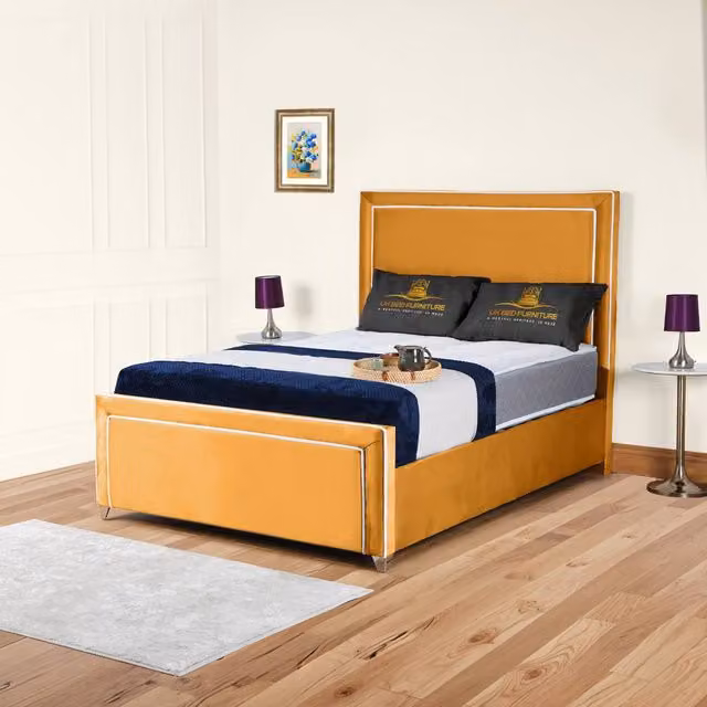 UK Bed Furniture Ariana Upholstered Velvet Bed Frame in Yellow, W/D/H: 90 x 200 cm – 1